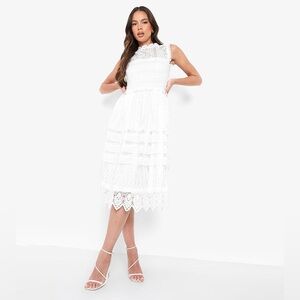 Boohoo Boutique white Lace Skater Midi Dress size 4 Easter, brunch, bridal